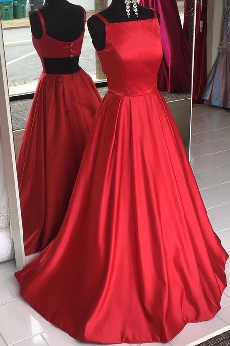 Ball Gown Square Neckline Red Prom Dress - daisystyledress