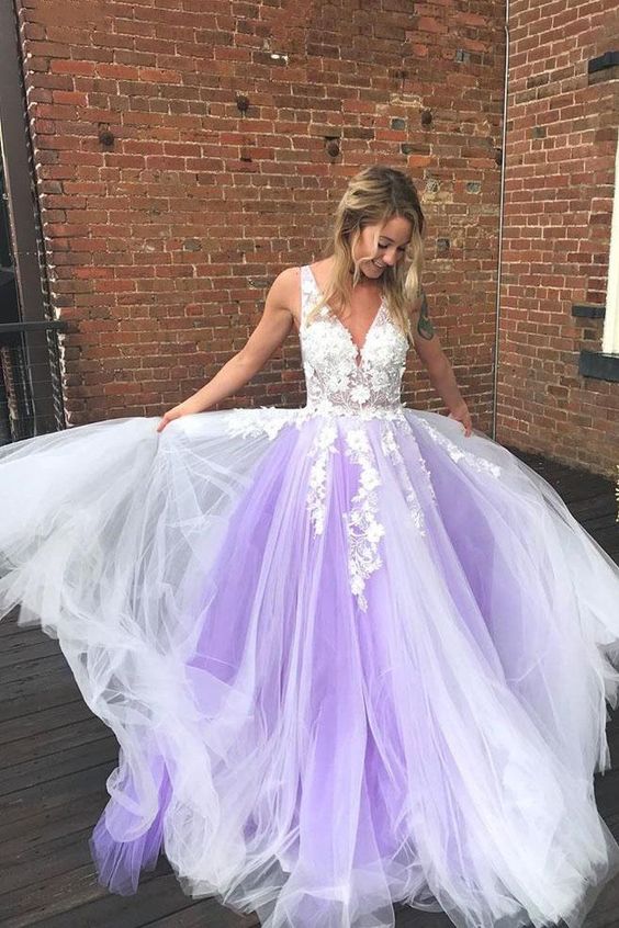 Fashion Sheer Lace Lavender Prom Dress - daisystyledress