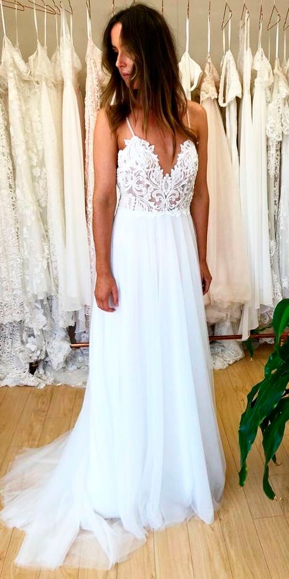 Informal Spaghetti Straps Bohemian Wedding Dress - daisystyledress