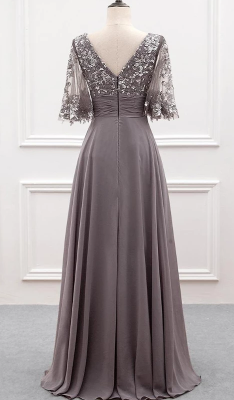 Elegant Half Sleeve Gray Mother of Bride Dress daisystyledress Elegant Half Sleeve Gray Mother of Bride Dress daisystyledress