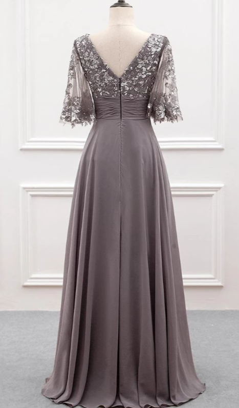 Elegant Half Sleeve Gray Mother of Bride Dress - daisystyledress