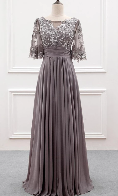 Elegant Half Sleeve Gray Mother of Bride Dress daisystyledress Elegant Half Sleeve Gray Mother of Bride Dress daisystyledress