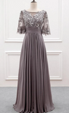 Elegant Half Sleeve Gray Mother of Bride Dress - daisystyledress