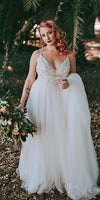 Simple Spaghetti Straps Beaded Plus Size Wedding Dress - daisystyledress