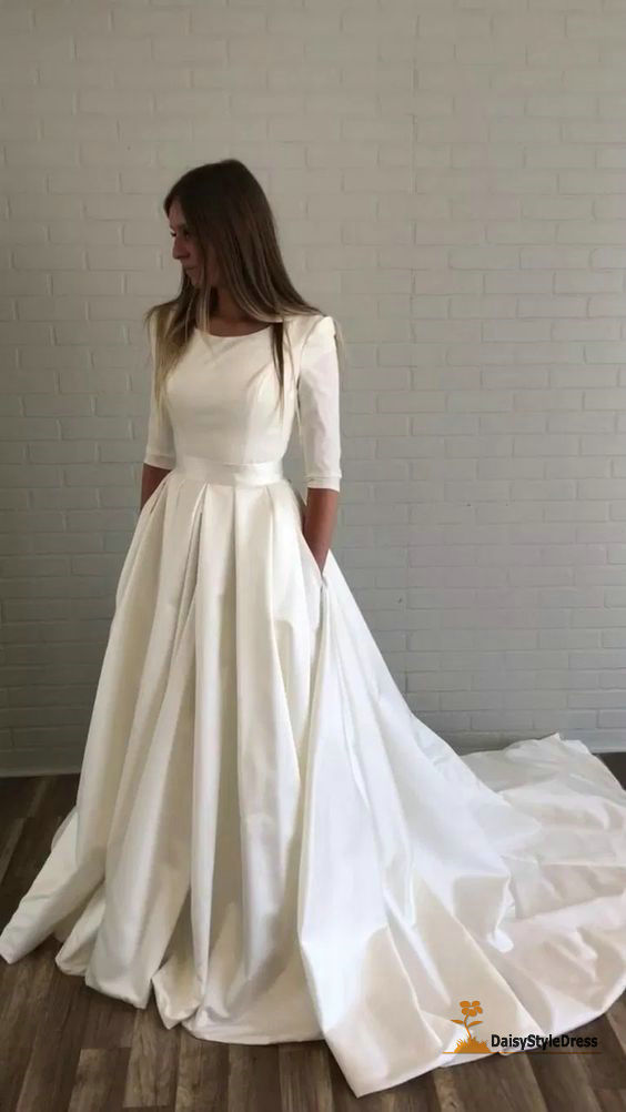 Simple Half Sleeve Backless Wedding Dress - daisystyledress