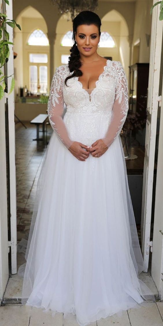 long sleeve plus size wedding dress