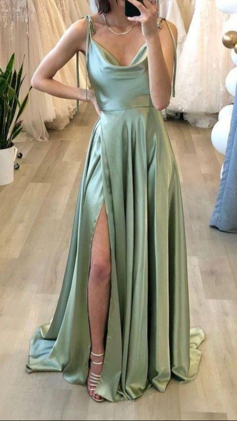 Slit Sage Green Bridesmaid Dress daisystyledress Slit Sage Green Bridesmaid Dress daisystyledress