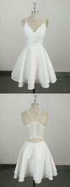 Knee Length Spaghetti Straps White Homecoming Dress - daisystyledress