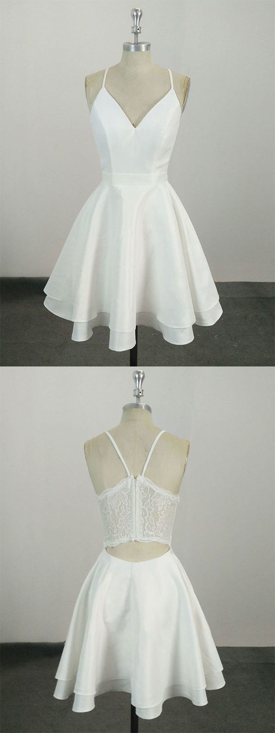 Knee Length Spaghetti Straps White Homecoming Dress - daisystyledress