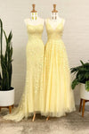 Fitted Backless Yellow Lace Prom Dress