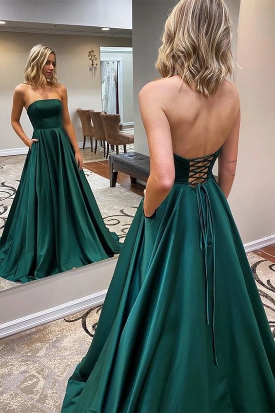 Strapless Criss Cross Back Prom Dress