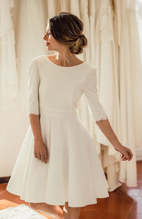 Half Sleeve Informal Short Wedding Dress - daisystyledress