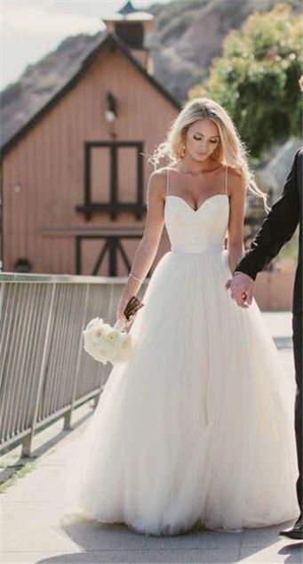 A Line Spaghetti Straps Tulle Wedding Dress - daisystyledress