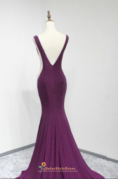 fit and flare purple prom dress