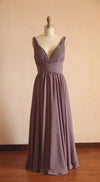 A line V-neckline Brown Bridesmaid Dress - daisystyledress