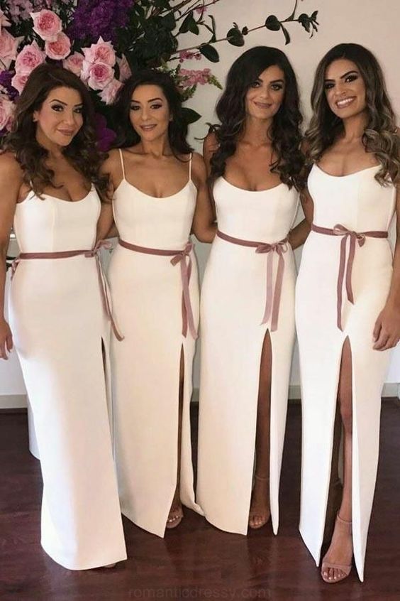 A line Spaghetti Straps Slit Bridesmaid Dresses - daisystyledress