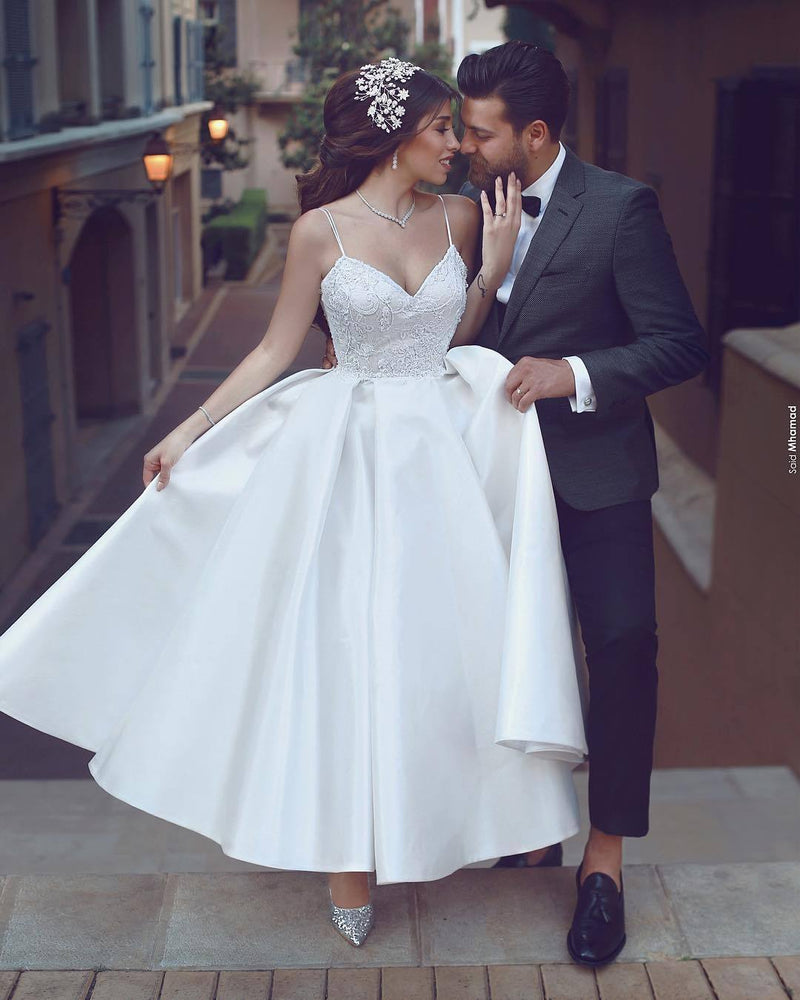 Ankle Length Spaghetti Straps Informal Wedding Dress - daisystyledress