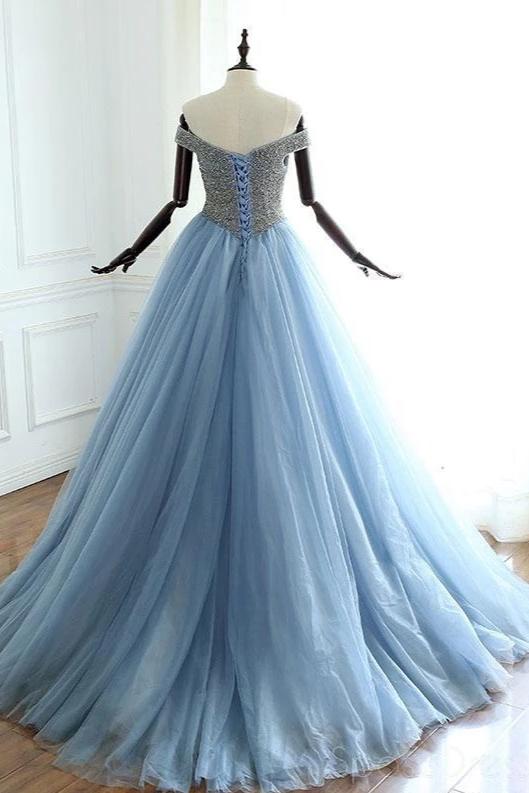 Ball Gown Off Shoulder Beaded Prom Dress - daisystyledress