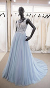 A line V-back Light Blue Evening Dress - daisystyledress