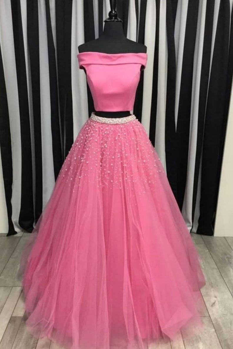 Ball Gown Scoop Neck Sleeveless Long Tulle 2 Piece Set Prom Dress, Lac -  Princessly
