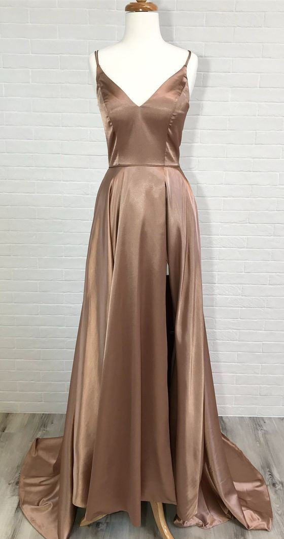 Sexy Slit Coffee Brown Prom Dress