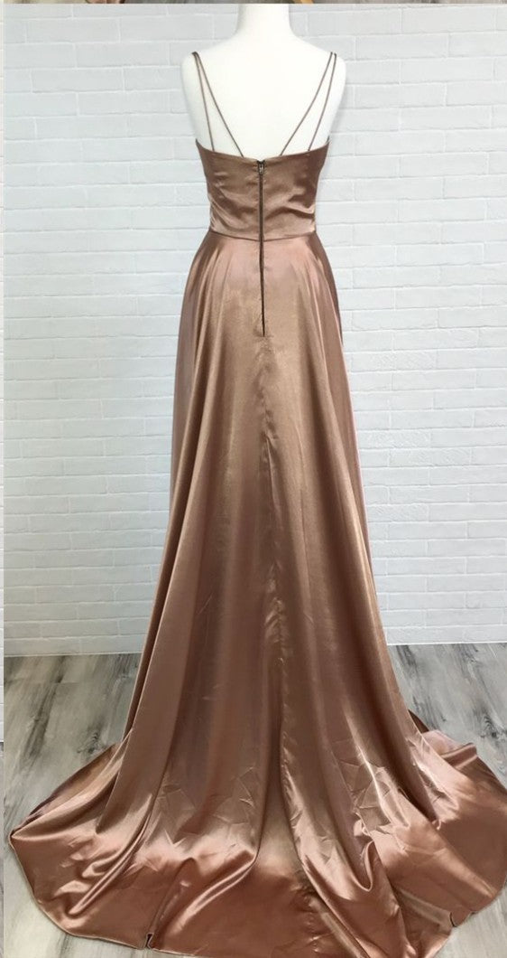 Sexy Slit Coffee Brown Prom Dress daisystyledress Sexy Slit Coffee Brown Prom Dress daisystyledress