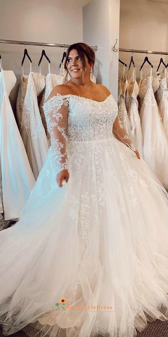 plus size long sleeve wedding dress