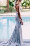 mermaid silver prom dress