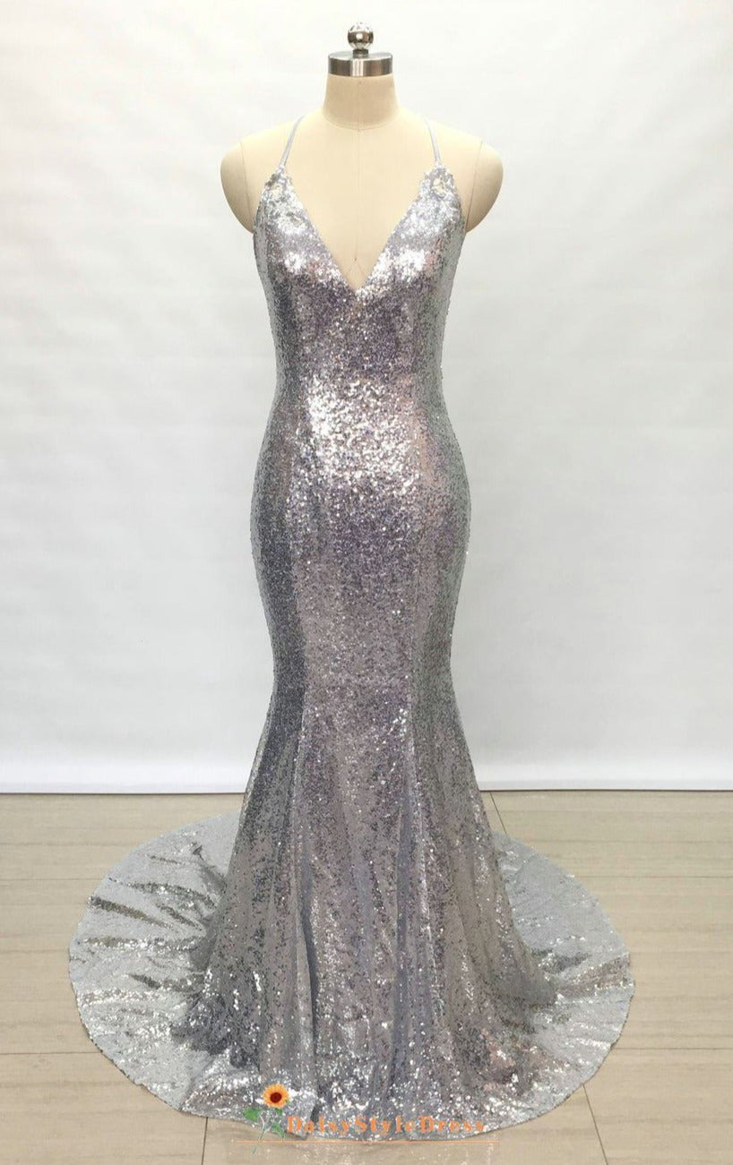 mermaid silver evening dress