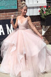Ball Gown Blush Pink Tiered Skirt Prom Dress