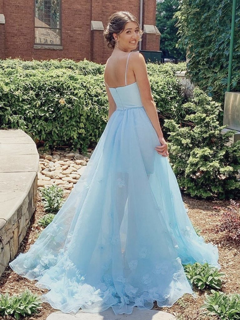 Fashion High Low Light Blue Prom Dress