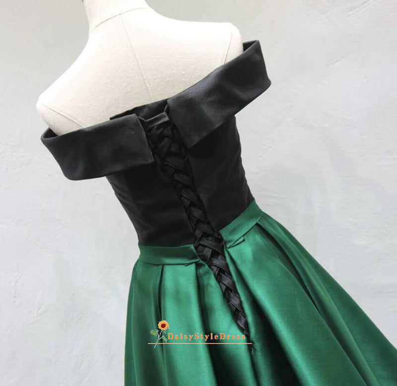 High Low Off Shoulder Sleeve Green Homecoming Dress