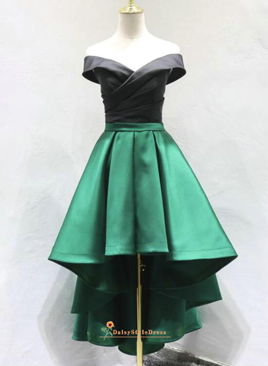 High Low Off Shoulder Sleeve Green Homecoming Dress daisystyledress High Low Off Shoulder Sleeve Green Homecoming Dress daisystyledress