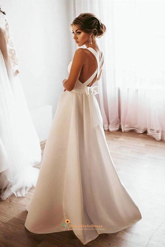 Simple Criss Cross Back Ivory Wedding Dress