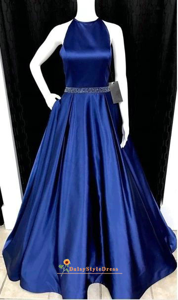 Ball Gown Halter Neckline Navy Blue Prom Dress daisystyledress Ball Gown Halter Neckline Navy Blue Prom Dress daisystyledress
