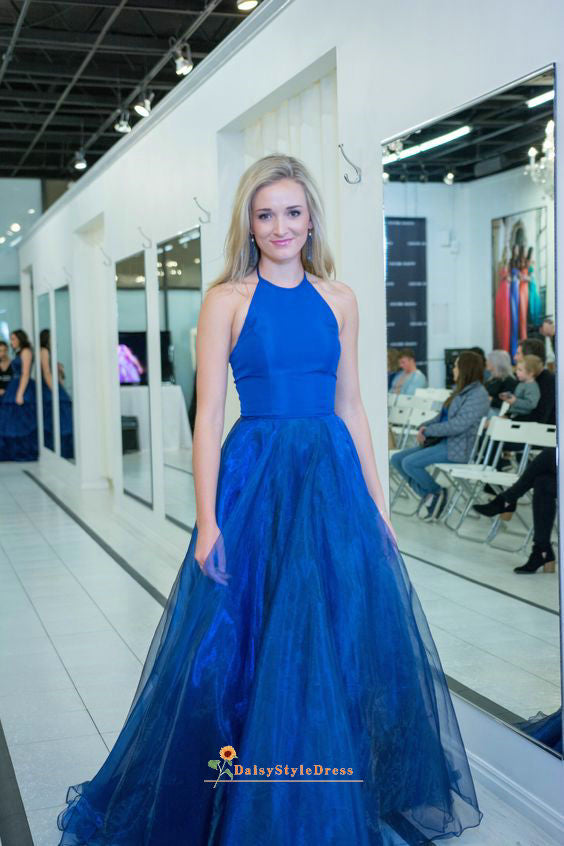 Simple Halter Neckline Royal Blue Prom Dress