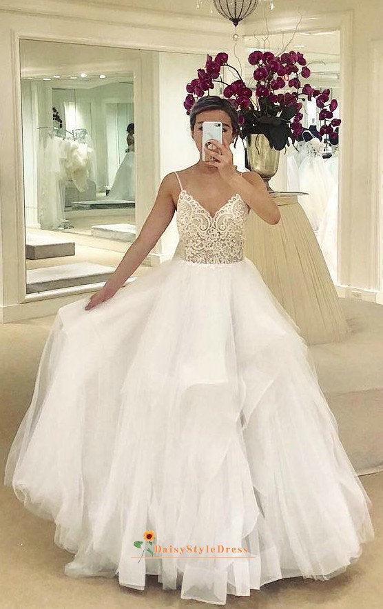 Illusion Lace Tiered Skirt Wedding Dress