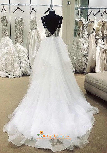 Illusion Lace Tiered Skirt Wedding Dress