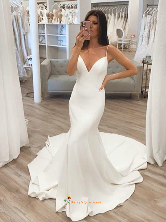 Mermaid Spaghetti Straps Low Back Wedding Dress