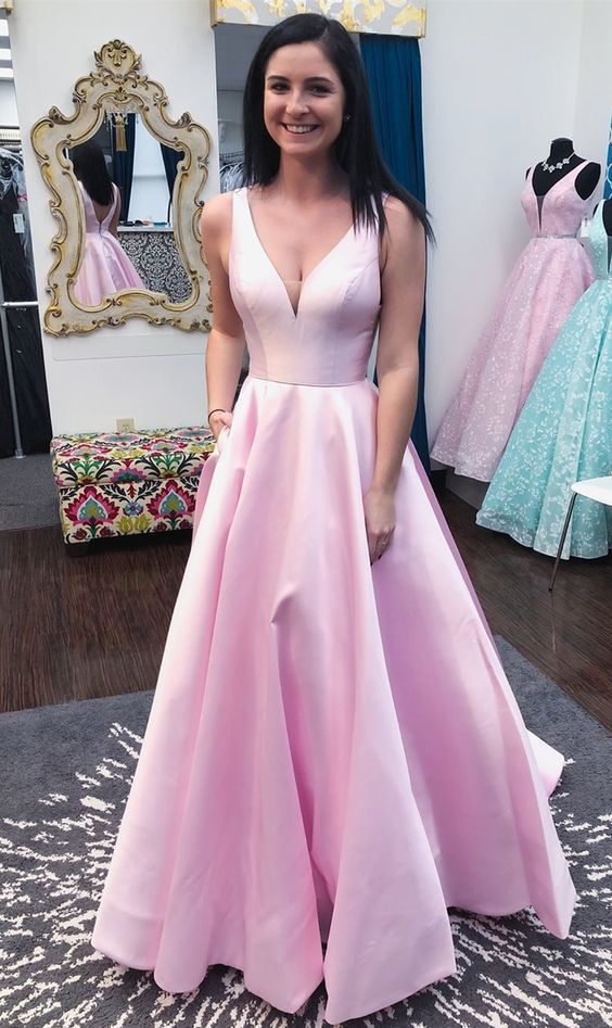 Long V-neckline Pink Prom Dress - daisystyledress