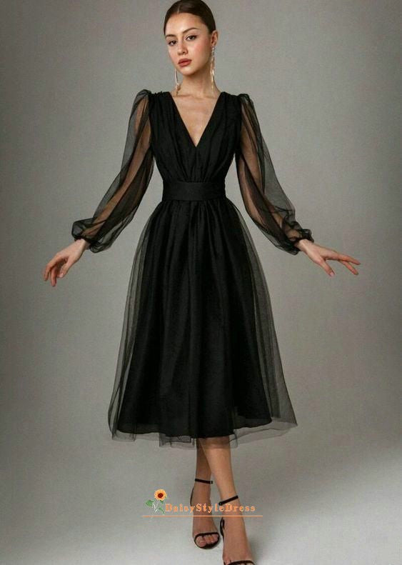 long sleeve black party dress