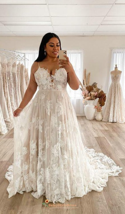 High Quality French Lace Plus Size Summer Wedding Dress