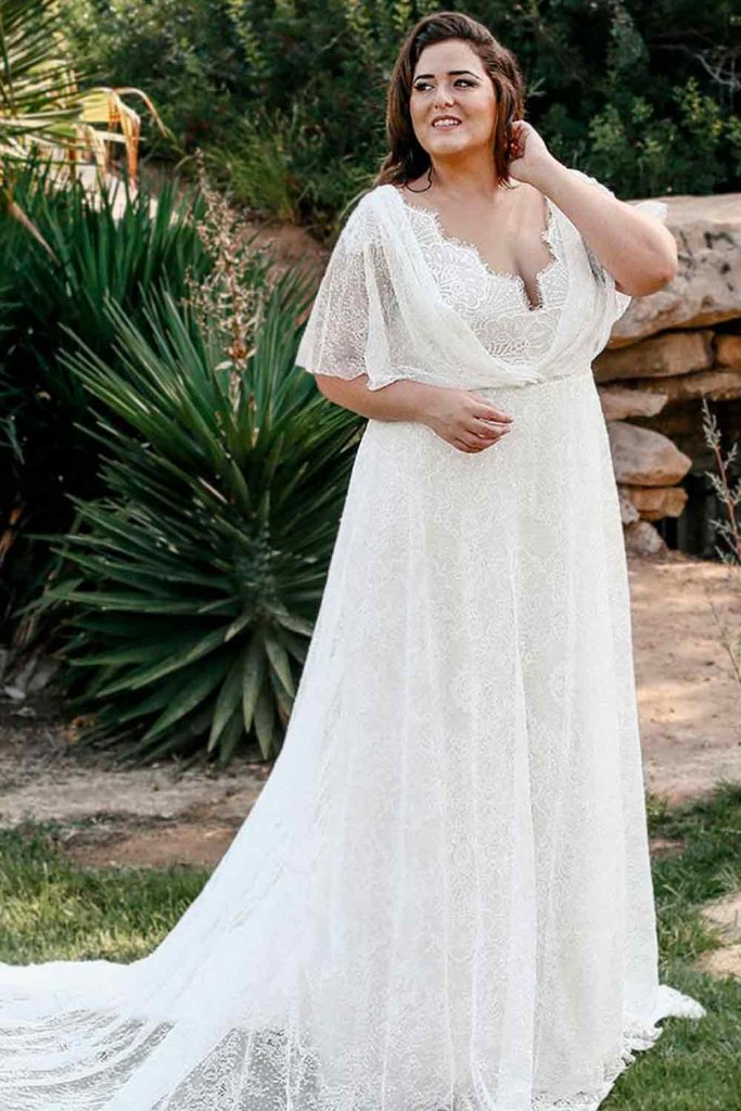 Lace Chiffon Pleat V-Neck Lace Up Plus Size A-Line Bridal Wedding Gown –  TulleLux Bridal Crowns & Accessories