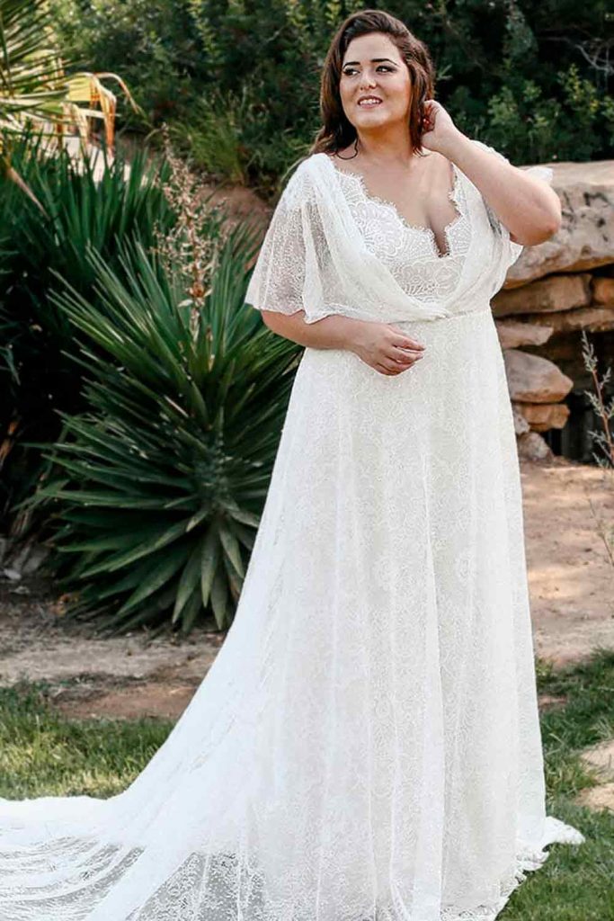 Casual Boho Wedding Dress with Flutter Sleeves