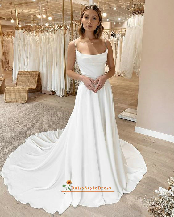 Strapless Chapel Train Mermaid Long Satin Wedding Dresses WD603 – Pgmdress