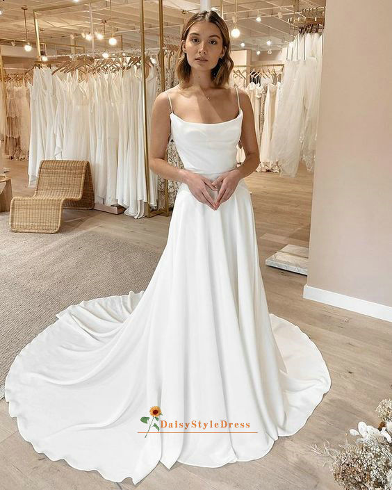 Square Neckline Summer Ivory Soft Satin Wedding Dress – daisystyledress