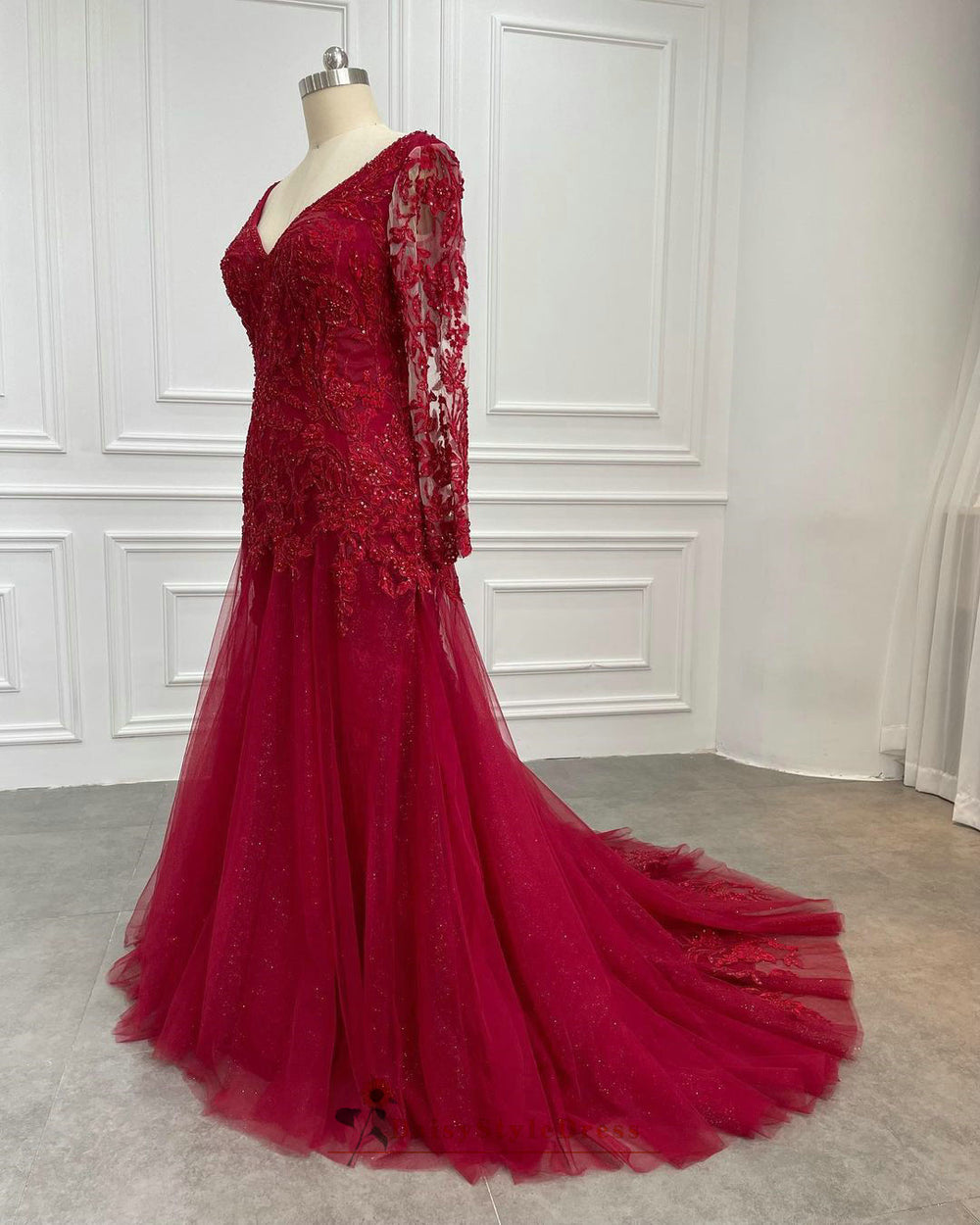 Mermaid Long Sleeve Burgundy Plus Size Wedding Dress daisystyledress Mermaid Long Sleeve Burgundy Plus Size Wedding Dress daisystyledress