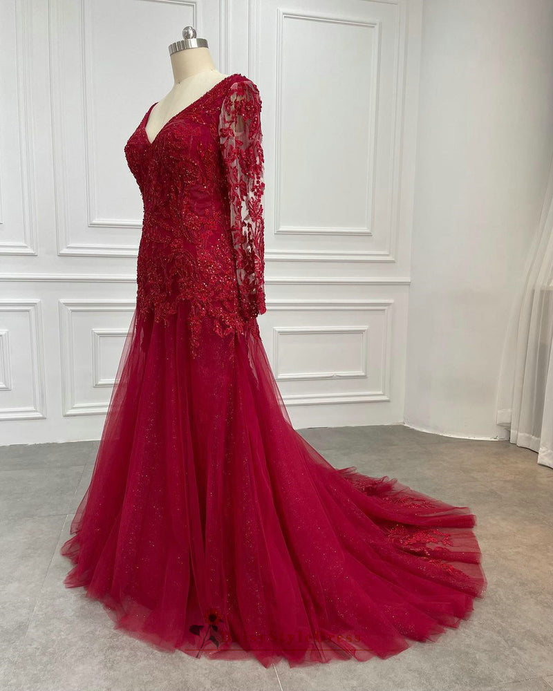 deep red wedding dress