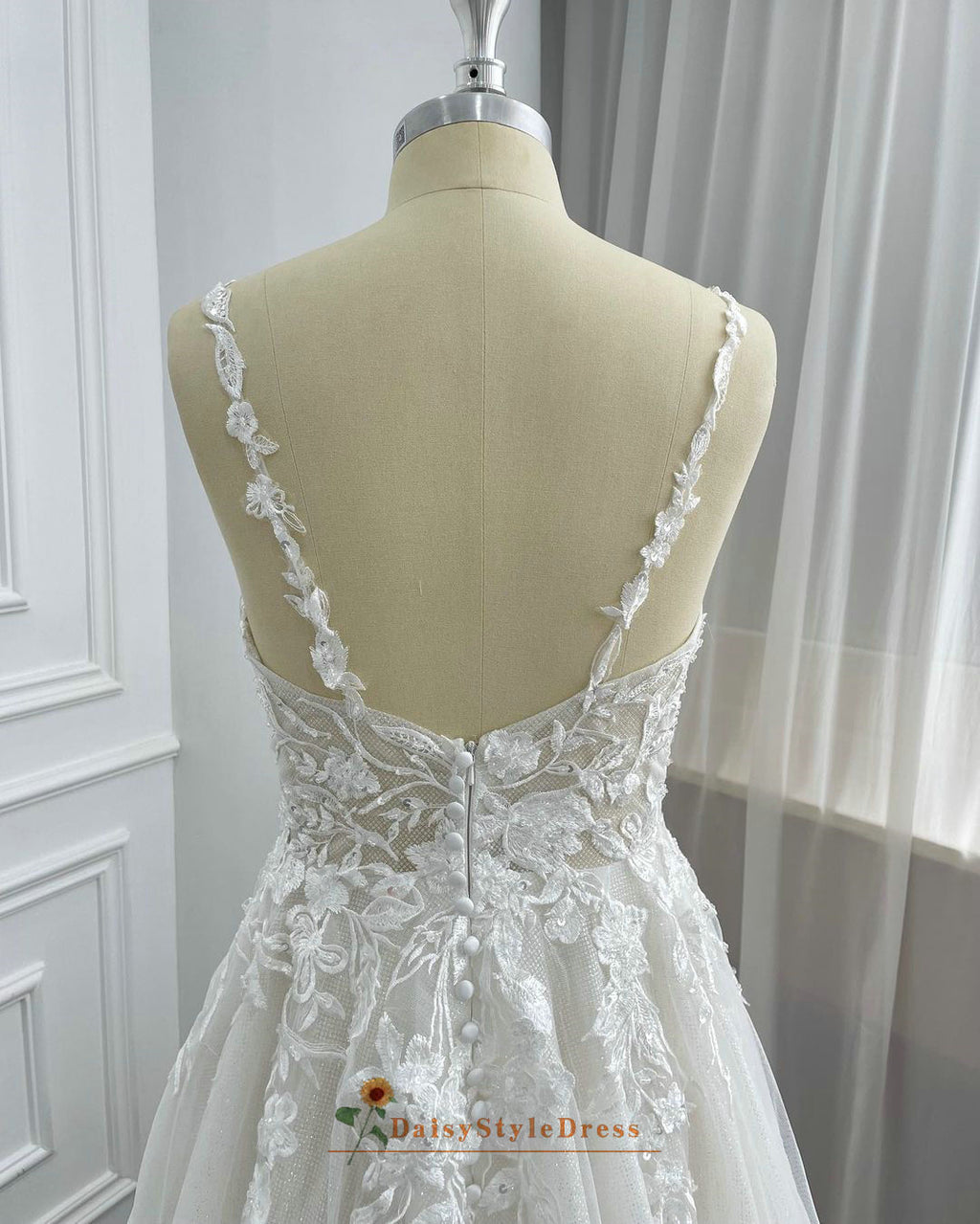 Spaghetti Straps Summer Ivory Lace Wedding Dress