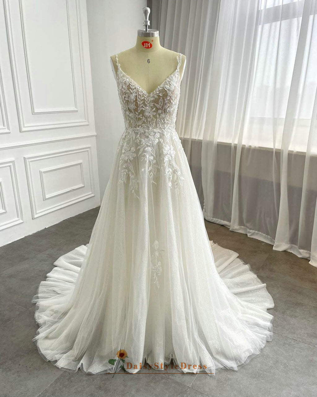 Spaghetti Straps Summer Ivory Lace Wedding Dress
